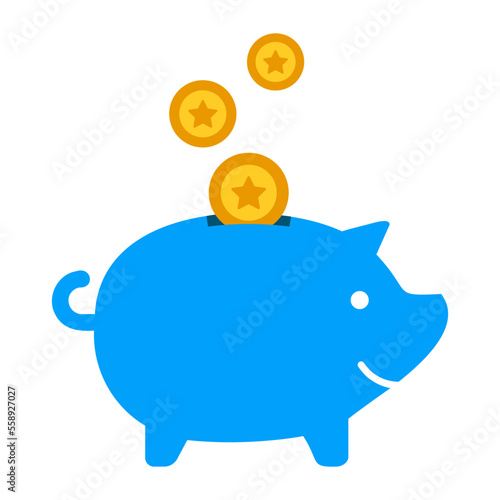 Tokens falling in a piggy bank icon