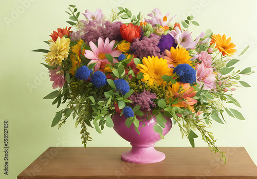 Wallpaper Mural Floral bouquet using a unique arrangement of flowers with pastel hues and tones. Studio setting clean backdrop Generative AI Torontodigital.ca