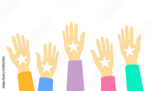 Human hands volunteer with stars isolate on transparent background.
