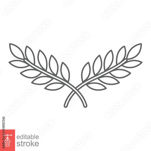 Laurel, wreath icon. Simple outline style. Symbol of victory, winner award, branch and leaves, roman concept. Line vector illustration design isolated on white background. Editable stroke EPS 10.