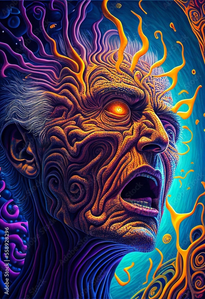 a hyper surrealistic psychedelic detailed digital painting. Dynamic pose, Color Grading and High detailed. Fit for book cover, wallpaper, banner, digital music album cover, background.