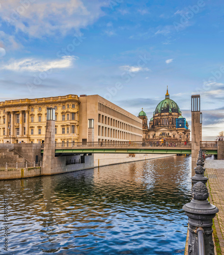 Photography Berlin Cathedral and the Rathaus Bridge on Spree canal during a beautiful winter