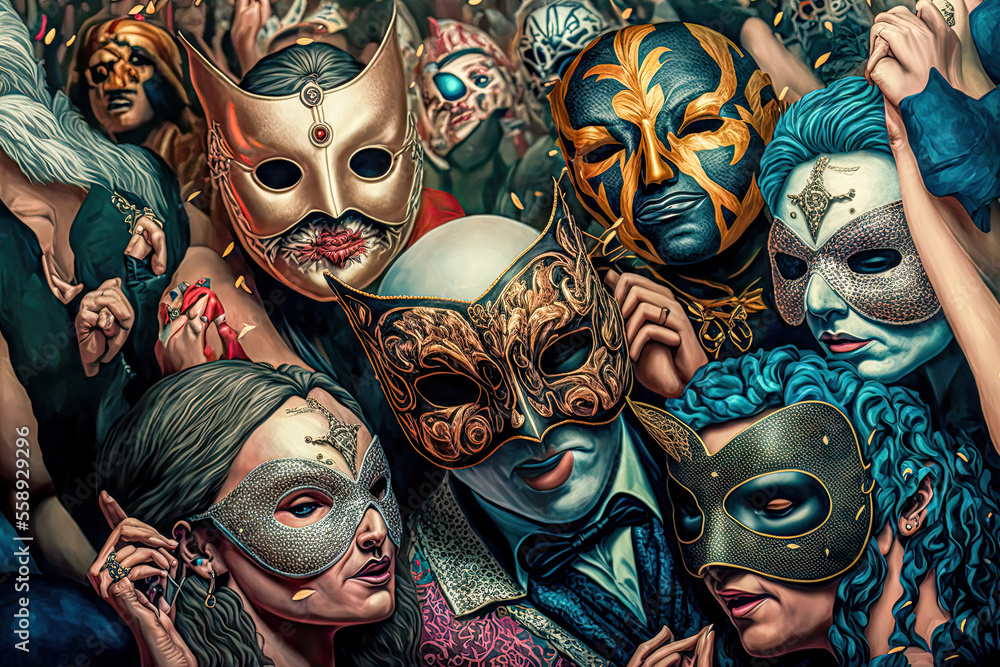 Fasching Karneval Masken und Umzüge Regionaler Karneval in Deutschland Generative AI Digital Art Background Hintergrund Cover Card Illustration