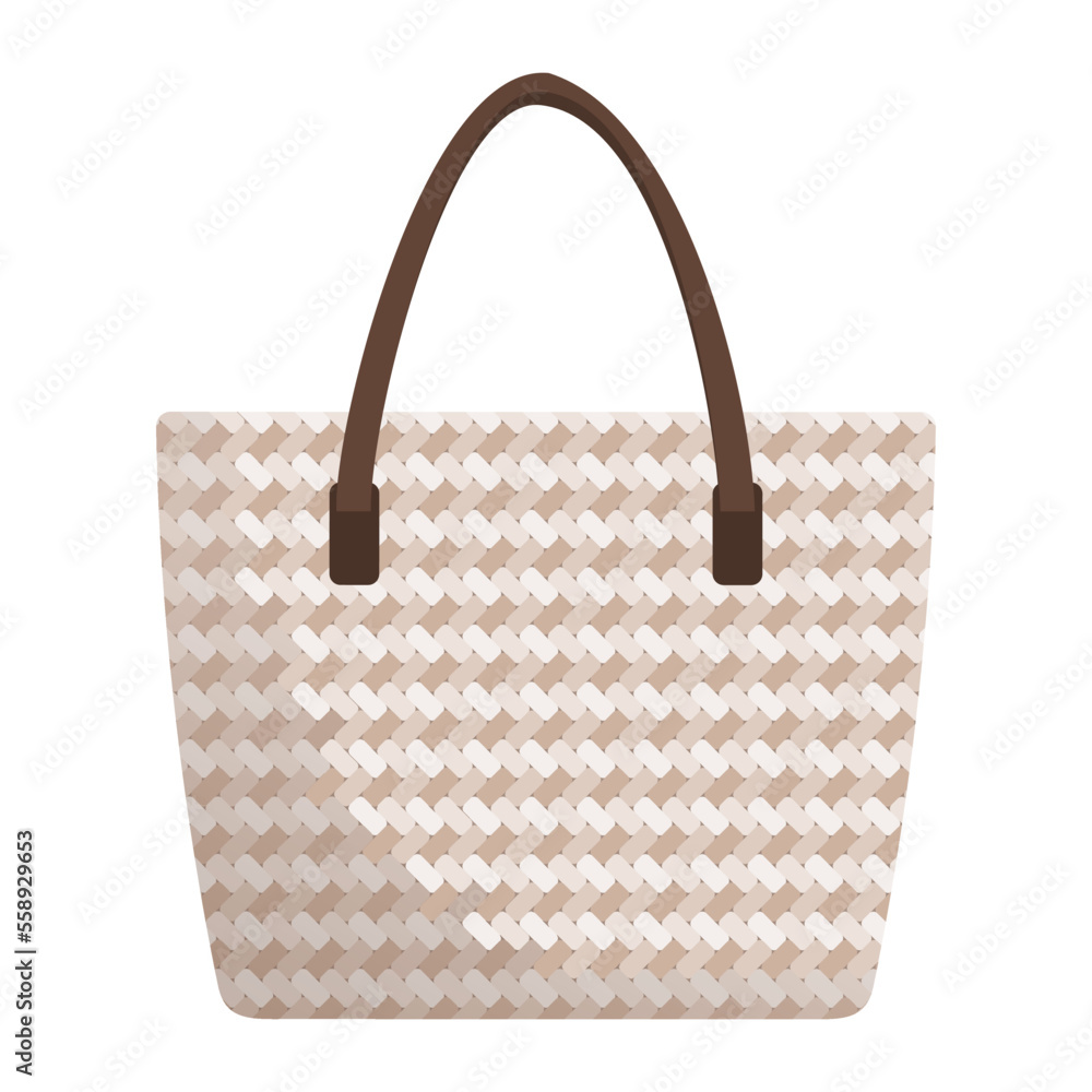 Straw beach bag with handles isolated Straw beach bag with handles isolated
