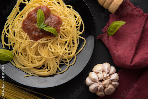 Italian pasta bolognese. Top view.