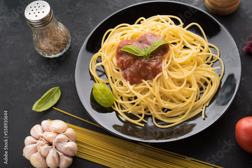 Italian pasta bolognese. Top view.