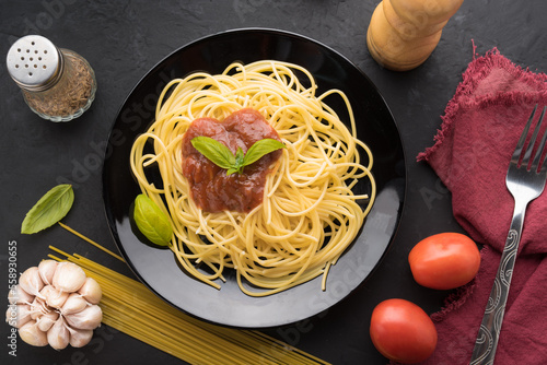 Italian pasta bolognese. Top view.