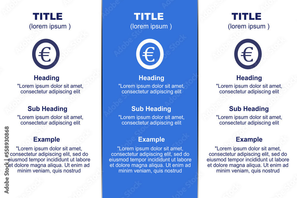 Obraz premium Euro infographic design Business infographic template with heading, subheading, example and icons steps or processes.