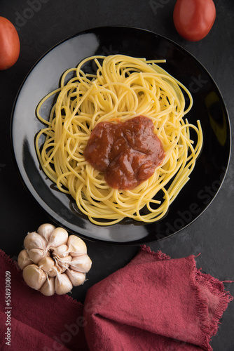 Italian pasta bolognese. Top view.