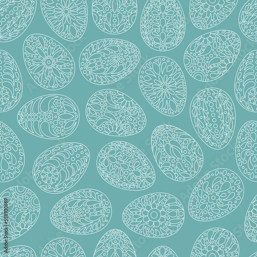 Easter eggs pattern. Color egg background. Easter symbol. Fabric Easter texture. Egg hunt vector illustration. Happy Easter day backdrop. Painted eggs print.