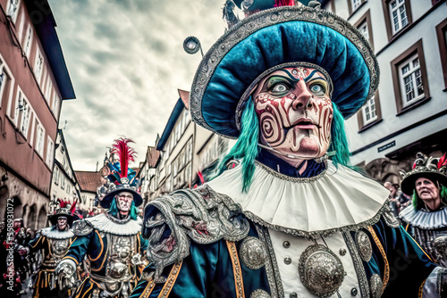 Fasching Karneval Masken und Umz  ge Regionaler Karneval in Deutschland Generative AI Digital Art Background Hintergrund Cover Card Illustration