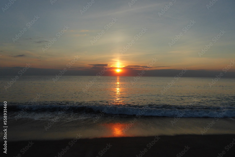 Fototapeta premium Sunset on the Beach of Velby Klit on the North Sea in Denmark