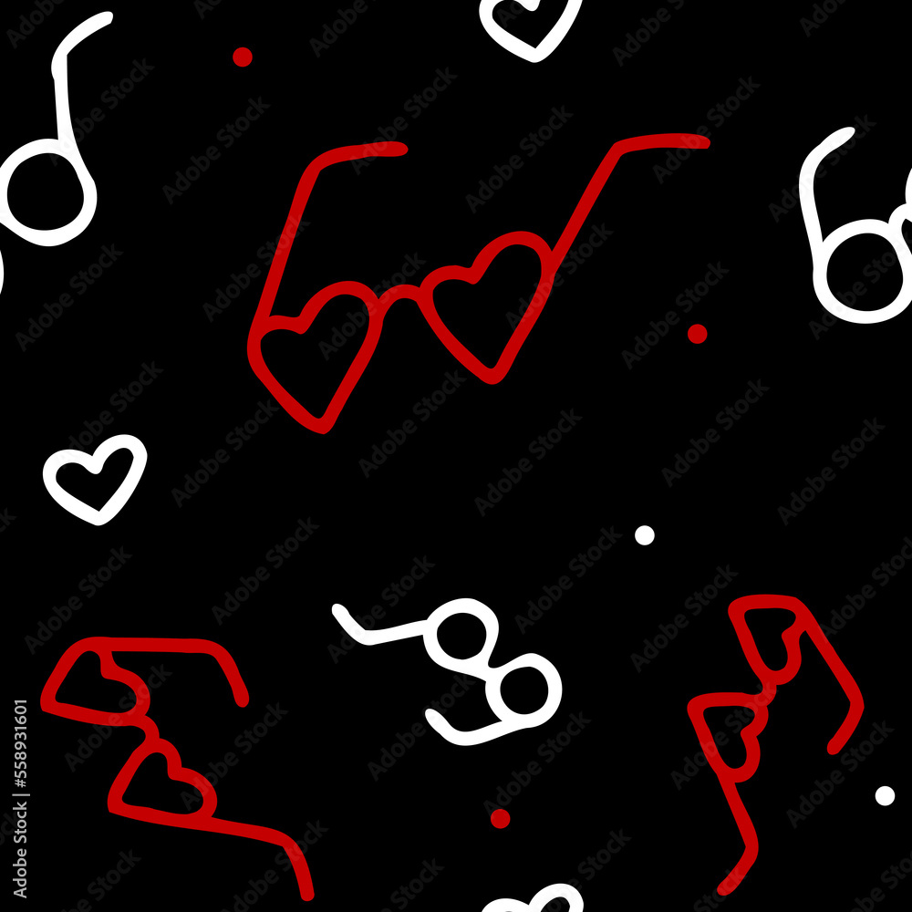 Vector. Seamless pattern with hand drawn heart shaped glasses. Vintage background for Valentine's Day, holidays of lovers, women's day and wedding design. Print for postcards, invitations, packaging. Vector. Seamless pattern with hand drawn heart shaped glasses. Vintage background for Valentine's Day, holidays of lovers, women's day and wedding design. Print for postcards, invitations, packaging.
