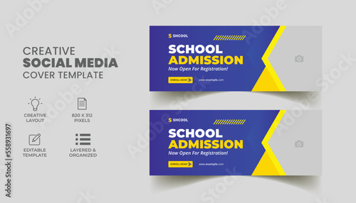 kids school admission education social media web banner. back to school timeline cover layout template. 
