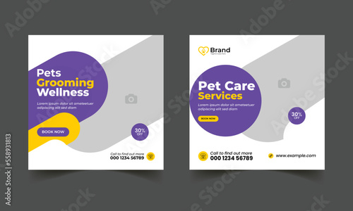pet care social media post for promotional web banner template. editable square flyer and poster template 