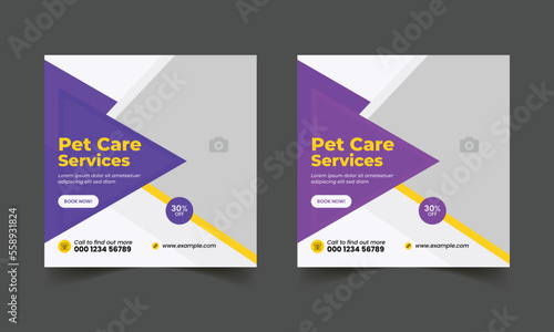 pet care social media post for promotional web banner template. editable square flyer and poster template 