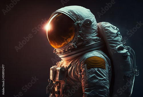 A space astronaut figure wearing a helmet. Side profile. Generative ai photo