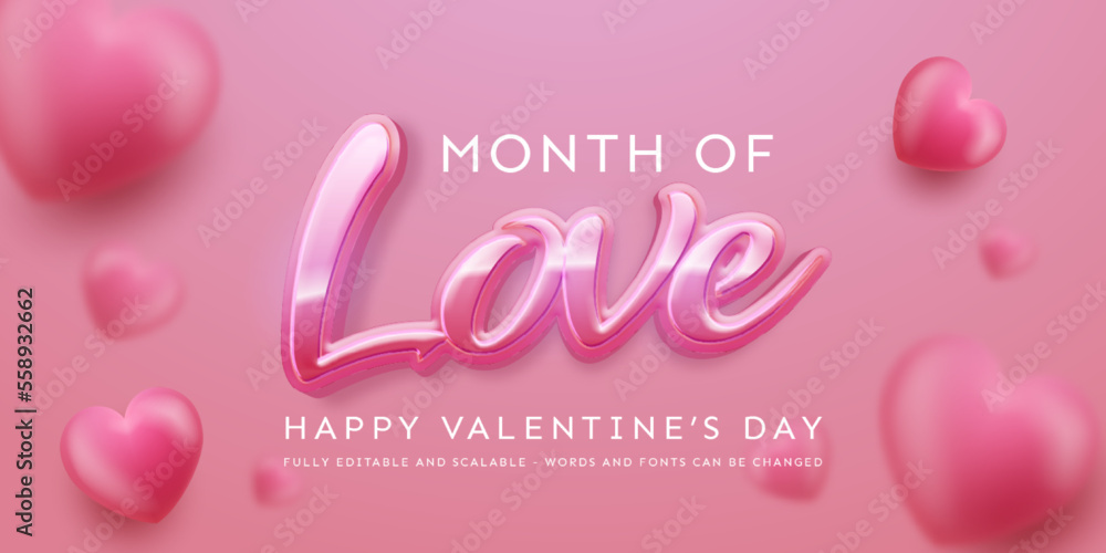 Month of love editable text effect suitable for valentine's day background - obrazy, fototapety, plakaty 