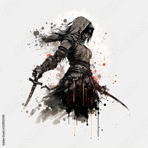 Assassin warrior ink splatter style created with AI