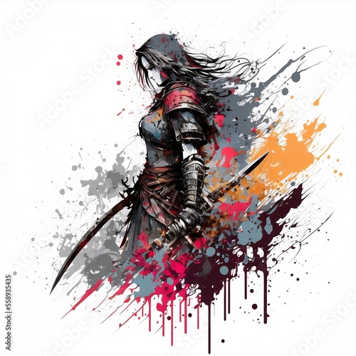 Assassin warrior ink splatter style created with AI