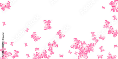 Magic pink butterflies cartoon vector background. Summer little moths. Detailed butterflies cartoon fantasy illustration. Delicate wings insects patten. Nature creatures.
