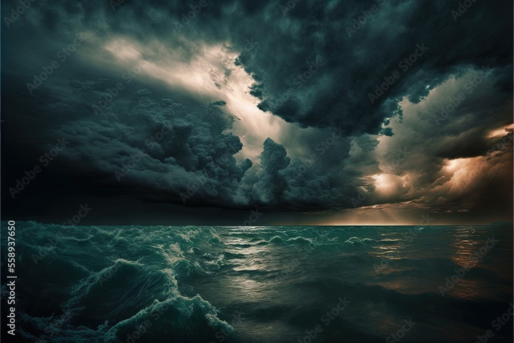 a storm is coming over the ocean with a boat in the water below it and a sky filled with clouds above it and a boat in the water below it.