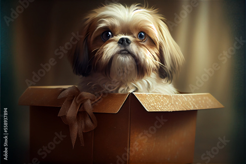 Cute small dog inside a pre...