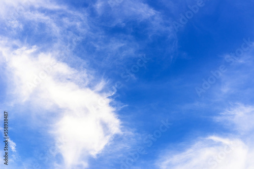 Beautiful cirrus clouds in the blue morning sky. background of blue sky and white cirrus clouds