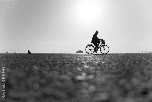 Silhouette of a female biker (ID: 558939036)