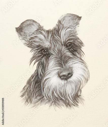 Sketch of Scottish Terrier dog in sanguine and pastel pencils. Animal art collection: Dogs. Hand Painted Illustration of Pets. Art background for pillow, T-shirt, cover. Design Template