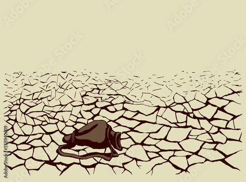 An empty waterskin lies on the ground. Vector drawing