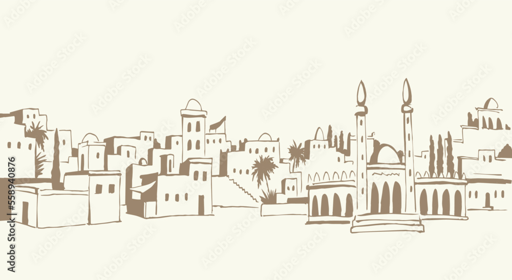 Old Arabic city. Vector drawing