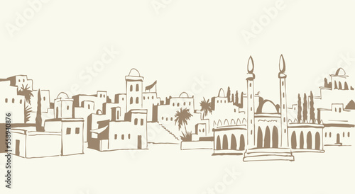 Old Arabic city. Vector drawing