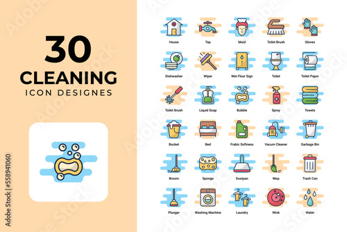 Cleaning icons set vector design