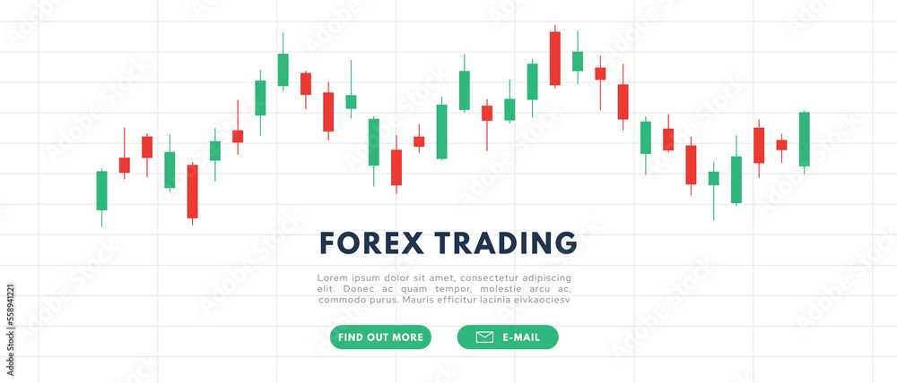 Forex Trading banner. Stock market candlestick, chart green and red japanese candle stick. Chart of buy and sell indicators vector illustration Forex Trading banner. Stock market candlestick, chart green and red japanese candle stick. Chart of buy and sell indicators vector illustration