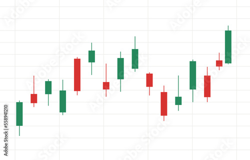 Forex Trading. Stock market candlestick, chart green and red japanese candle stick. Chart of buy and sell indicators vector illustration