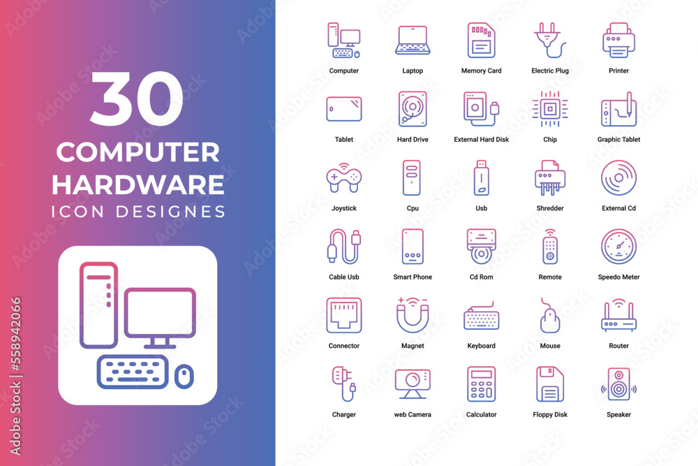 Computer and Hardware icons set vector design Computer and Hardware icons set vector design