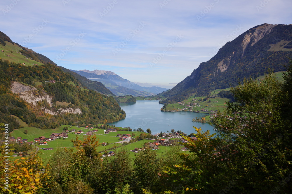View on the Lake Lungern which is a natural lake in Obwalden in  Switzerland
