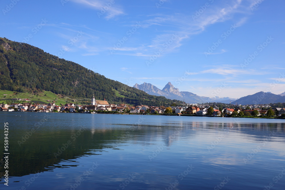 Viewon the Lake Sarnen which is a lake in the Swiss canton of Obwalden