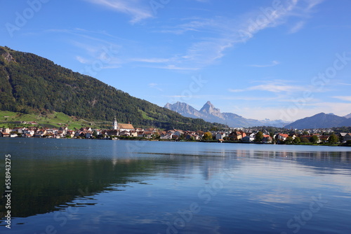 Viewon the Lake Sarnen which is a lake in the Swiss canton of Obwalden