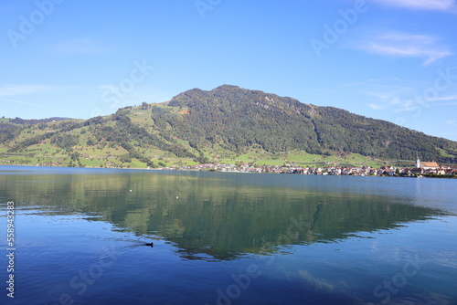 Viewon the Lake Sarnen which is a lake in the Swiss canton of Obwalden