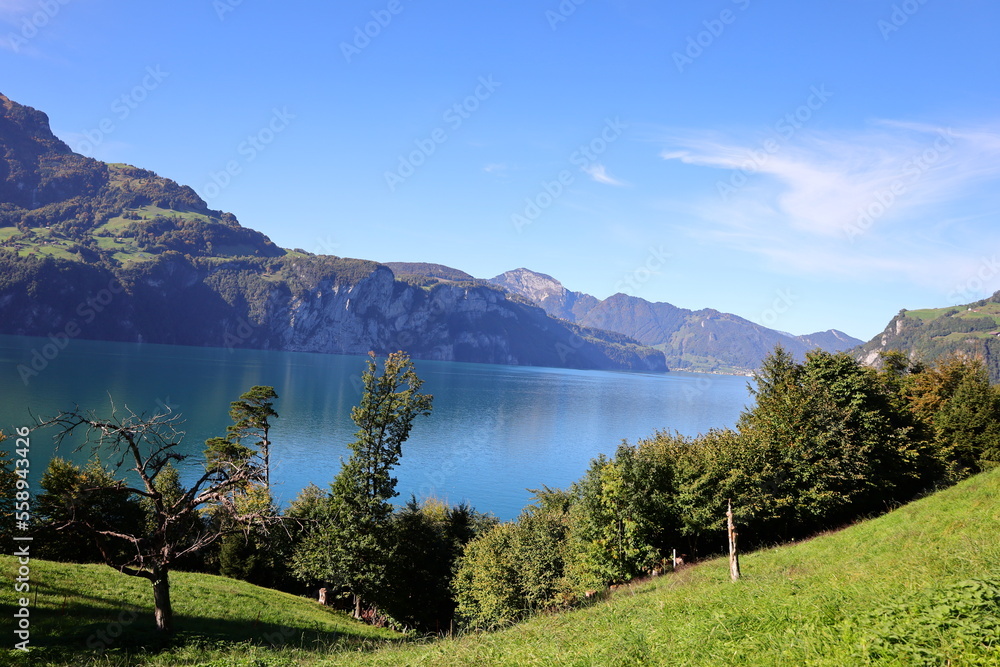 Obraz premium Viewon the Lake Sarnen which is a lake in the Swiss canton of Obwalden