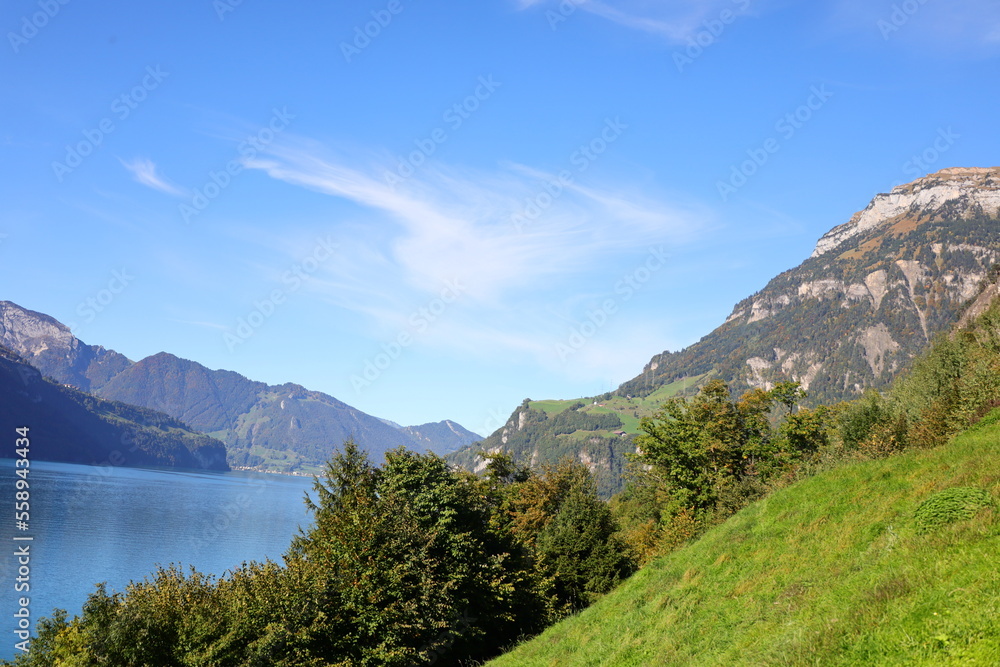 Viewon the Lake Sarnen which is a lake in the Swiss canton of Obwalden Viewon the Lake Sarnen which is a lake in the Swiss canton of Obwalden