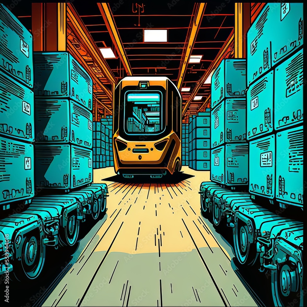 Illustration of an automated guided vehicle (AGVs) in the delivery ...
