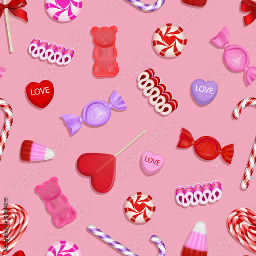valentine's day seamless pattern with candies and lollipops. valentine pattern with sweets