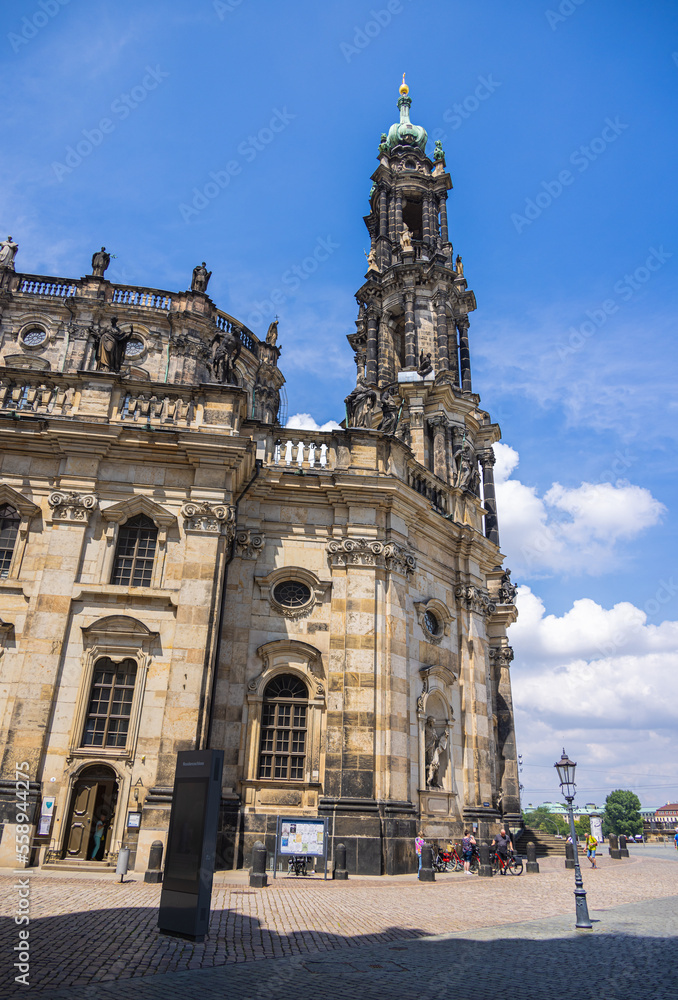 Dresden, Germany - June 28, 2022: Cathedral Sanctissimae Trinitatis or just Dresden Hofkirche. Always the most important Catholic church of the city and stands as one of Dresden's foremost landmarks.