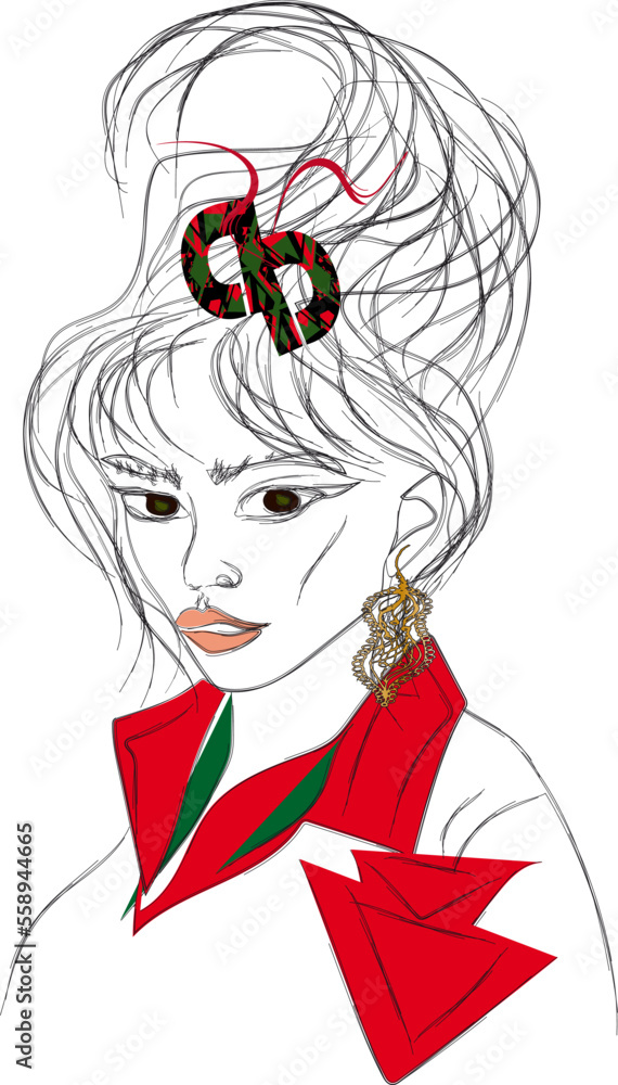 Girl with blue eyes and high hairstyle, elaborate, quirky, millinery, glamorous, hat decorated, red trench coat Girl with blue eyes and high hairstyle, elaborate, quirky, millinery, glamorous, hat decorated, red trench coat