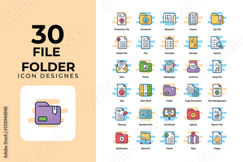 File and Folder icons set vector design