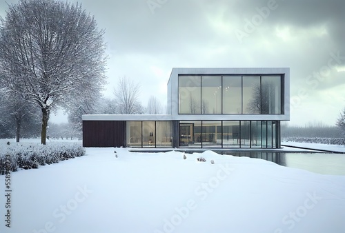 3d render styled conceptional sketch of a modern minimalist cozy house