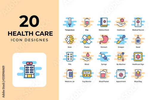 Health care icons set vector design
